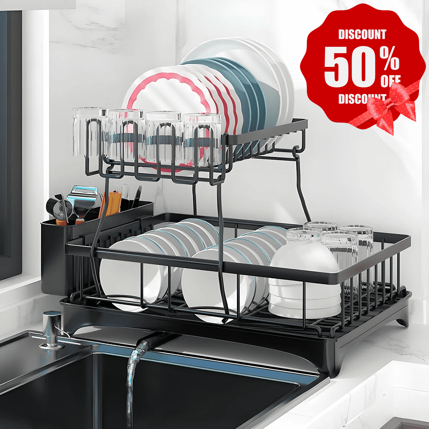 Stylish 2-Tier Dish Rack and Drain Board Set by Bhutan Ubuy