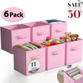 thumbnail image 1 of WERSEON Fabric Storage Bins, 6 Pack Durable Storage Cubes with Handles, 11" Foldable Cube Baskets for Closet and Toys, Pink, 1 of 10