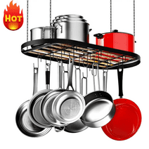 WERSEON Hanging Pot Rack, Pot Hanger Pots and Pans Organizer for Kitchen Ceiling, Heavy Duty Cooking Hanger with 12 Hooks