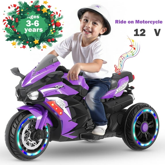 WERSEON Kids Ride On Motorcycle, 12V 7AH Battery Powered Ride on Toy Motorbike for Boys Girls 3-6 Years, Gifts, Purple