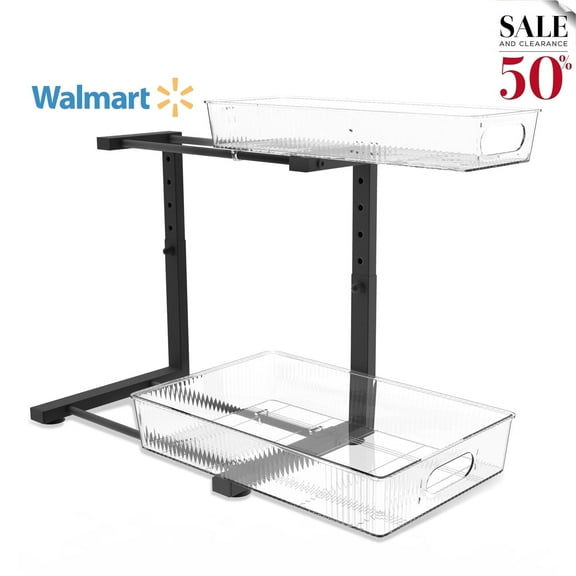 Werseon Acrylic Under Sink Organizer, 2 Tier Adjuatable Pull Out Cabinet Organizer for Kitchen Bathroom Cabinet