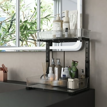 Werseon Acrylic Under Sink Organizer, 2 Tier Pull Out Cabinet Organizer for Kitchen Bathroom Cabinet, Slide Out Sink Shelf