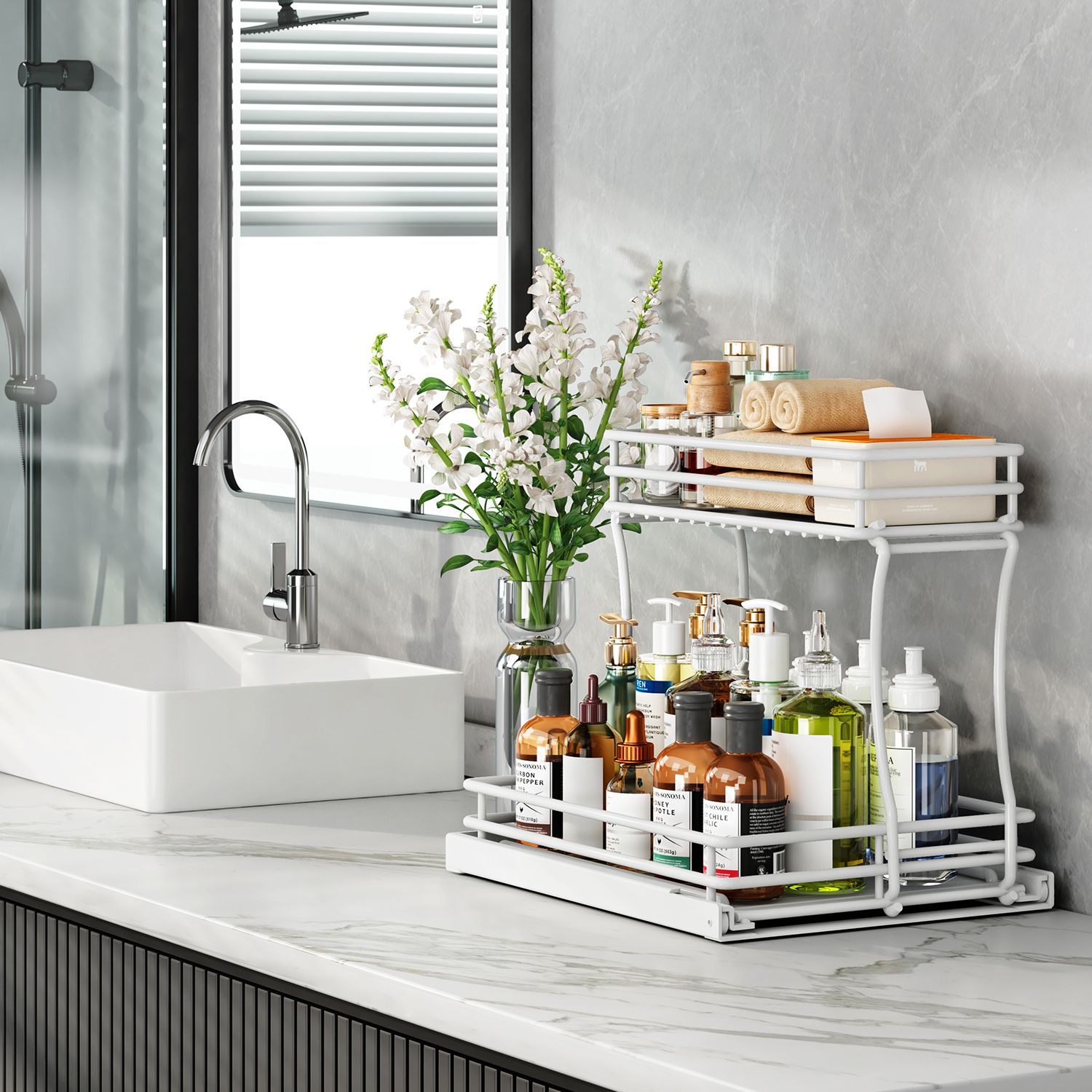 WERSEON Under Sink Organizer Rack, 2 Tier Pull Out Cabinet Shelves, Slide Out Sink Shelf for ...