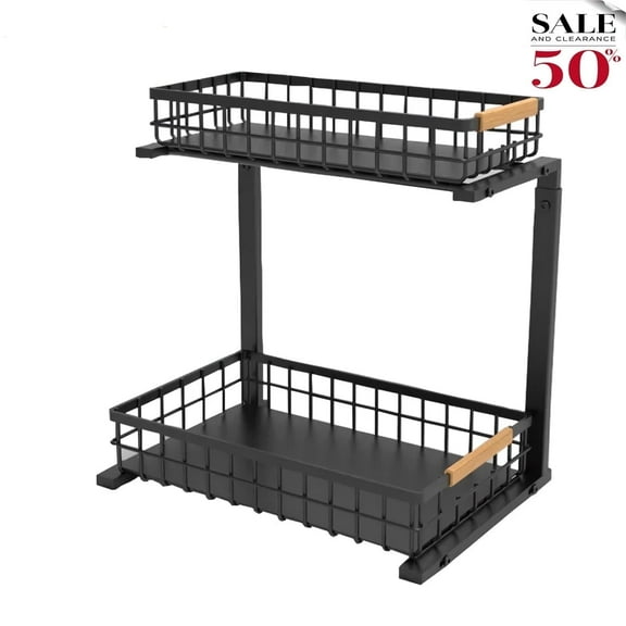 WERSEON Under Sink Organizer Rack, 2 Tier Pull Out Cabinet Shelves, Slide Out Sink Shelf for Kitchen Bathroom Storage
