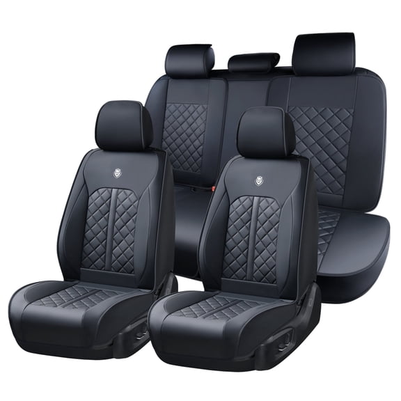 WERTIGEN Waterproof Car Seat Covers Full Set 5-Seat PU Leather Universal Fit SUV Truck Cars, Black