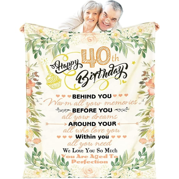 WERTY 40th Birthday Gifts for Women Lightweight Flannel Blanket 40th Birthday Decorations 40 Year Old Gifts for Wife Mom Sister Soft Warm Plush Blanket Fleece for Couch Bed 60x50