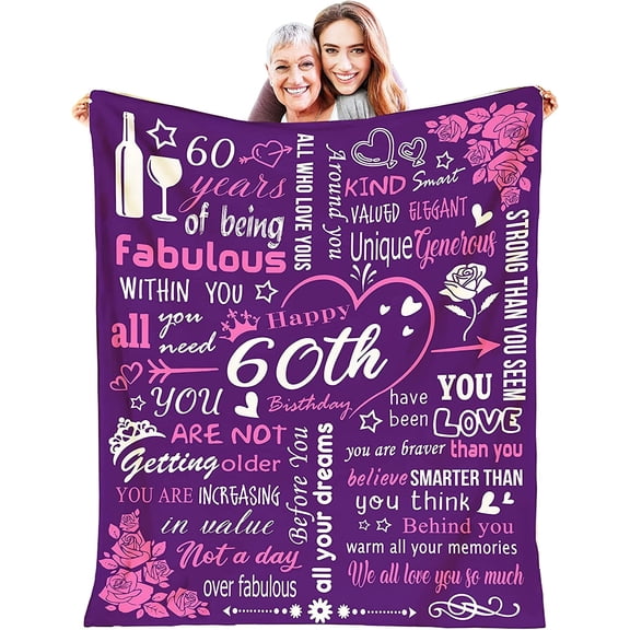 WERTY 60th Birthday Gifts for Women Lightweight Flannel Blanket 60th Birthday Decorations 60 Year Old Gifts for Wife Mom Sister Soft Warm Plush Blanket Fleece for Couch Bed 60x50