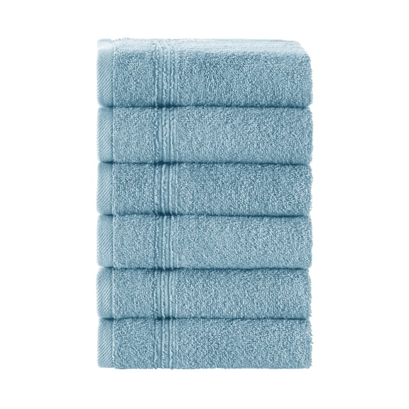 Ozdilek 6-Piece Washcloth Set, 13x13" 100% Turkish Cotton, Lightweight & Quick-Dry, Breathable Face Towels, Soft & Durable Wash Cloths for Daily Use, Gym, Travel, Milky Blue
