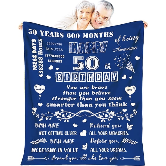 WERTY Happy 50th Birthday Blanket for Women Men Wife Husband Mom Dad Coworker Boss, 50th Birthday Blanket Throw 60x50 inch, 50th Birthday Gift Ideas, Comfort Flannel Fleece Blanket for Sofa Couch