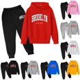 thumbnail image 1 of WERYOUNG Autumn Winter Children Outfits Long Sleeve Letter Printed Hooded Sweatshirts Hoodies And Joggers Pants Two Piece Sets For Boys Girls Stylish Clothing Sets 5-6 Years, 1 of 3