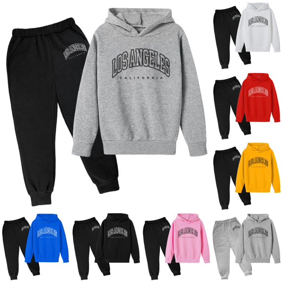 WERYOUNG Autumn Winter Children Outfits Long Sleeve Letter Prints Hooded Sweatshirts Hoodies And Joggers Pants Two Piece Sets For Boys Girls Comfortable Clothes Sets 3-4 Years