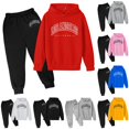 thumbnail image 1 of WERYOUNG Autumn Winter Children Outfits Long Sleeve Letter Prints Hooded Sweatshirts Hoodies And Joggers Pants Two Piece Sets For Boys Girls Soft Clothing Sets 12-13 Years, 1 of 3