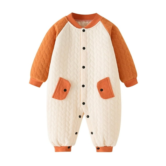WERYOUNG Baby Jumpsuit Spring Fall Winter Warm Clip Cotton Autumn Clothes Baby Thick Onesie, Orange, 12-18 Months