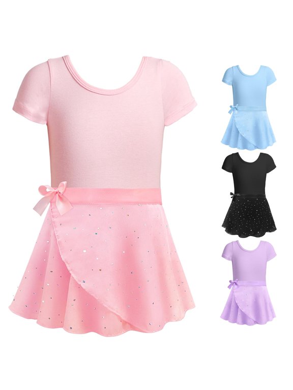 Ballet Leotards For Girls With Removable Skirt Combo Tie Ruffle Sleeve Ballet Dance Dress Soft Sundresses 7-8 Years