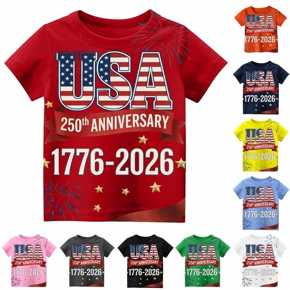 WERYOUNG Boy's 250th Anniversary Patriotic T Shirts Kids Short Sleeve Crewneck Stars And Stripes Print Tees Boys 4th Of July USA Festival T-Shirts Comfortable Top 3-4 Years