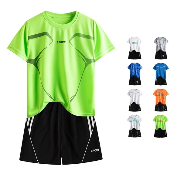 WERYOUNG Boy's Athletic Outfits Short Sleeved Summer T Shirts And Shorts Running Suit Quick Drying Two Piece Sets For Boys Girls Holiday Vacation Comfortable Clothing Sets 9-10 Years