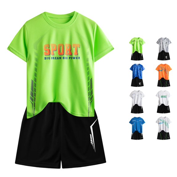 WERYOUNG Boy's Athletic Outfits Short Sleeved Summer T Shirts And Shorts Running Suit Quick Drying Two Piece Sets For Boys Girls Outdoor Activities Comfortable Clothing Sets 13-14 Years