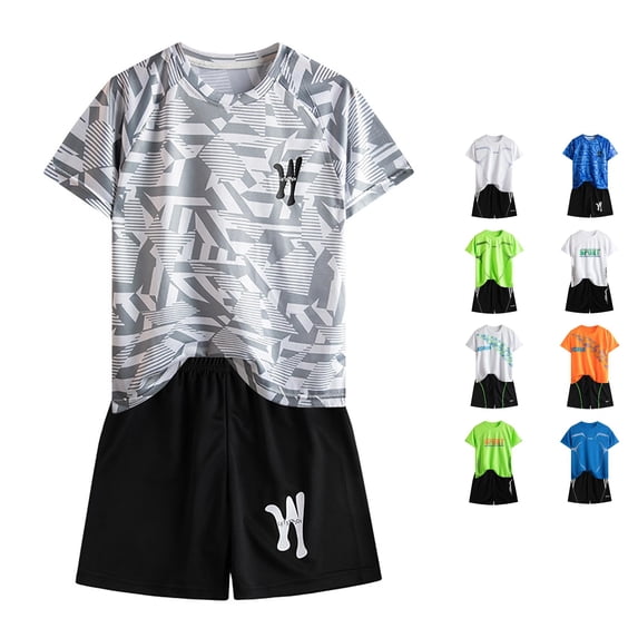 WERYOUNG Boy's Athletic Outfits Short Sleeved Summer T Shirts And Shorts Running Suit Quick Drying Two Piece Sets For Boys Girls Weekend Activities Versatile Clothes Sets 7-8 Years