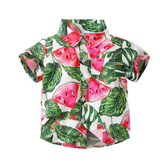 WERYOUNG Boy's Shirts Short Sleeve Lapel Watermelon Print Kids Summer Casual Button Down Shirt Home Lounging Versatile Cozy Toddler Tops