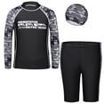 thumbnail image 1 of WERYOUNG Boy's Swimsuit Sets Long Sleeve Letter Print Rash Guard Swim Shirt And Swim Shorts With Hat 3 Piece Swimwear Beach Pool Party Soft Breathable Bathing Suit, 1 of 5