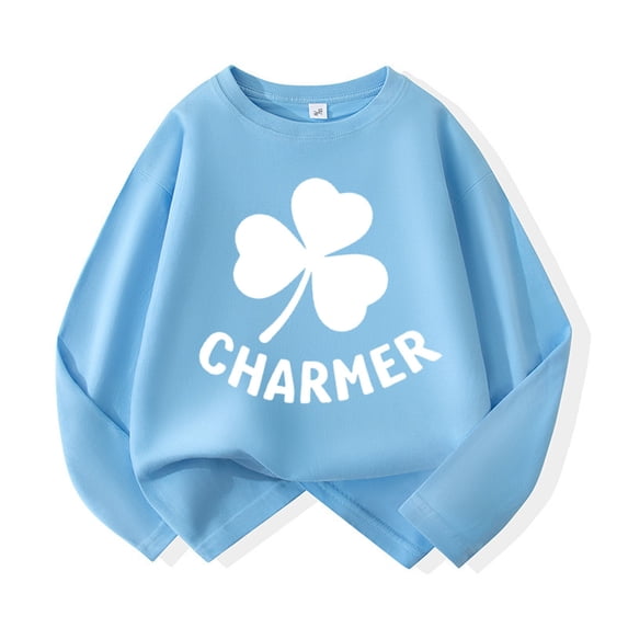 WERYOUNG Boy's T-Shirts St Patrick's Day Long Sleeve Crewneck Letter Print Fashion Kids T Shirt Daily Wear Relaxed Fit Tee Shirts Home Lounging Comfortable Cozy Children Top