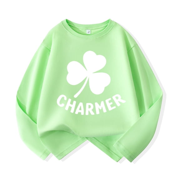 WERYOUNG Boy's T-Shirts St Patrick's Day Long Sleeve Crewneck Letter Print Fashion Kids T Shirt Everyday Wear Loose Fit Tee Shirts Party Night Soft Breathable Toddler Tops