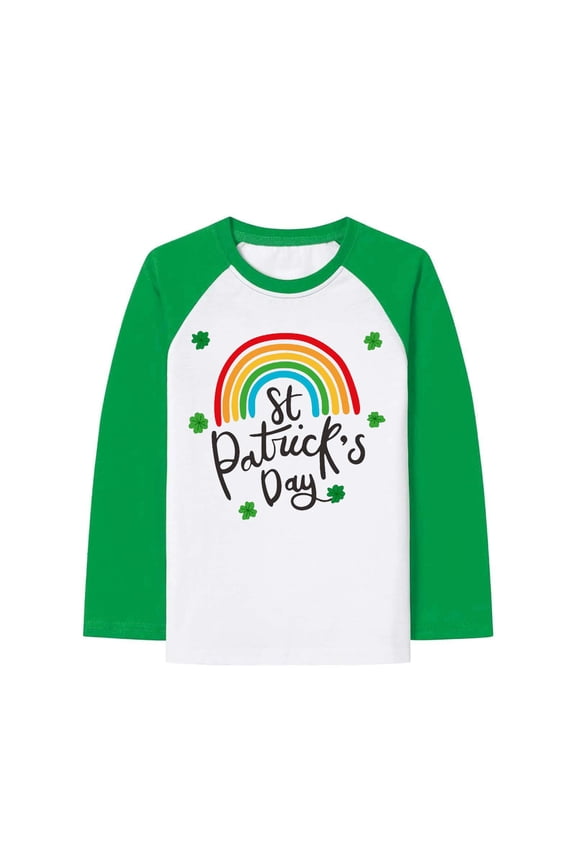 Boy's T-Shirts St Patrick's Day Long Sleeve Crewneck Letter Print Kids Casual T Shirt Daily Wear Comfort Fit Tee Shirts Club Party Soft Cozy Top