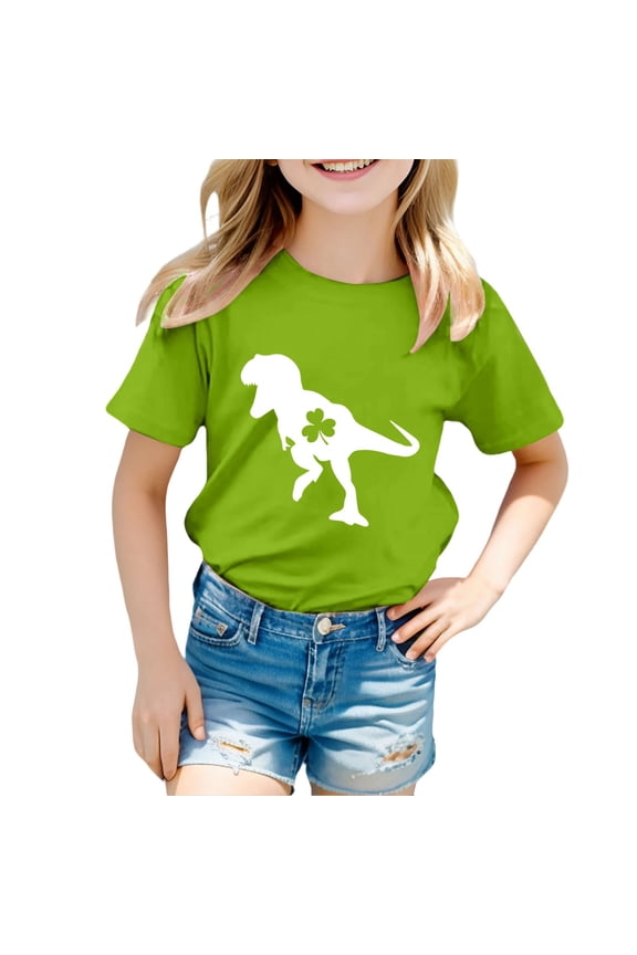 Boy's T-Shirts St Patrick's Day Short Sleeve Crewneck Cartoon Dinosaur Print Casual Kids T Shirt Daily Wear Loose Fit Tee Shirts Club Party Comfortable Cozy Children Top