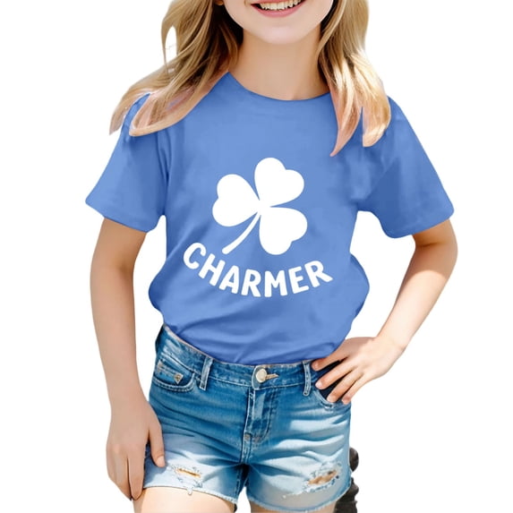 WERYOUNG Boy's T-Shirts St Patrick's Day Short Sleeve Crewneck Letter Print Casual Kids T Shirt Leisure Wear Loose Fit Tee Shirts Outdoor Activities Stylish Versatile Children Tops