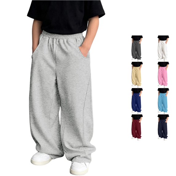 WERYOUNG Boys Casual Pants Elastic Waist Solid Color Wide Leg Sweatpants Toddlers Kids Loose Fit Back To School Pants 10-11 Years
