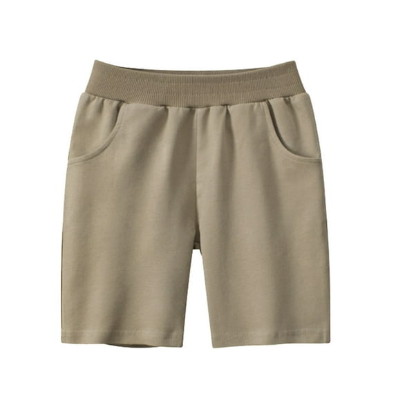 WERYOUNG Boys Girls Athletic Shorts Summer Casual Solid Color Elastic Waist Baggy Shorts With Pockets Stylish Sports Shorts,Khaki,4-6 Years