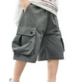 thumbnail image 1 of WERYOUNG Boys Girls Cargo Shorts Summer Breathable Casual Elastic Waist Lightweight Straight Wide Leg Shorts With Pockets Toddler Comfort Dungarees Shorts,Grey,7-8 Years, 1 of 7