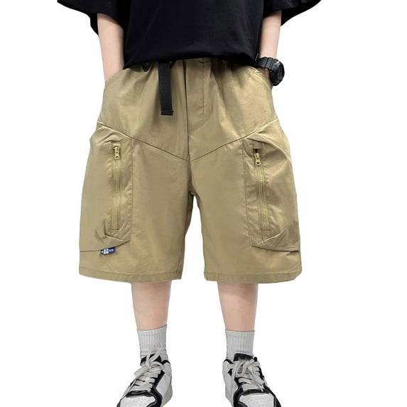 WERYOUNG Boys Girls Cargo Shorts Summer Casual Elastic Waist Baggy Stretch Straight Wide Leg Shorts With Pockets Stylish Dungarees Shorts,Khaki,13-14 Years