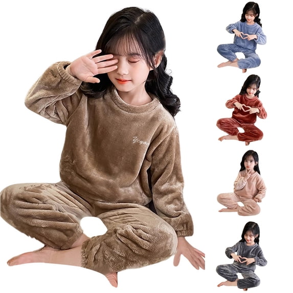 WERYOUNG Boys Girls Flannel Outfits Long Sleeve Pullover Sweatshirt Top And Pants Winter Warm Fuzzy Home Wear Sets Stylish Clothes Sets 3-4 Years