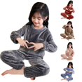 thumbnail image 1 of WERYOUNG Boys Girls Flannel Outfits Long Sleeve Pullover Sweatshirt Top And Pants Winter Warm Fuzzy Home Wear Sets Comfortable Clothing Sets 6-7 Years, 1 of 5