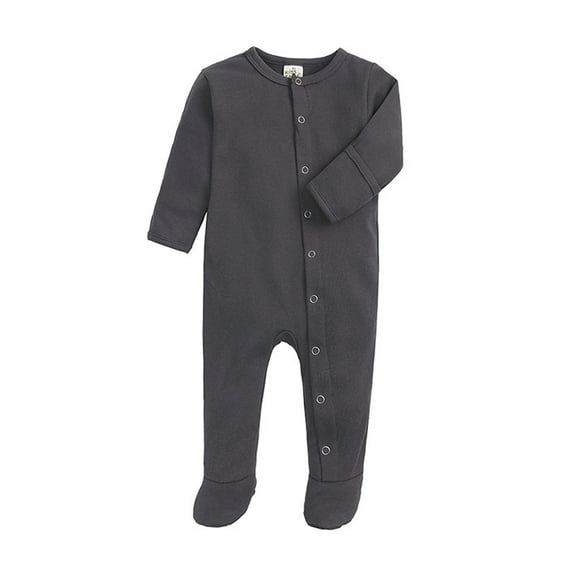 WERYOUNG Boys Girls Jumpsuit Summer Casual Solid Color Round Neck Button Long Sleeve Footed Pajamas Jumpsuit Girls Cute Jumpsuit,Dark Gray,9-12 Months