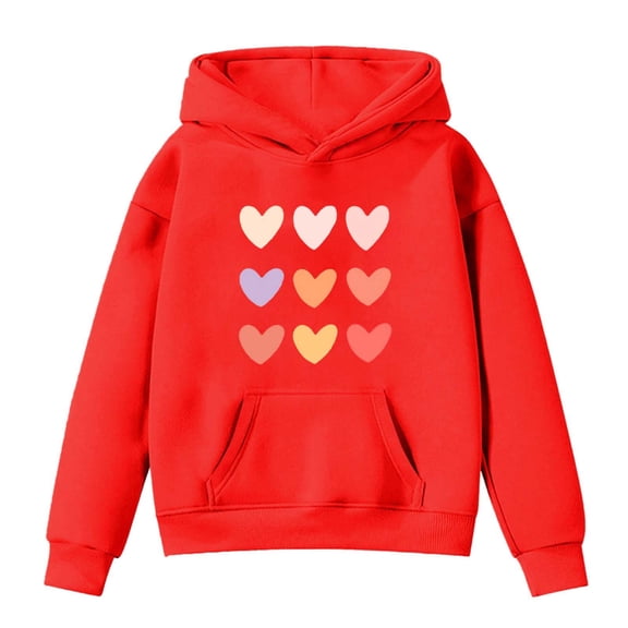 WERYOUNG Boys Girls Long Sleeve Heart Print Hooded Sweatshirt Valentine's Day Graphic Hoodie Cute Pullover For Kids Casual Hoody Tops 3-4 Years