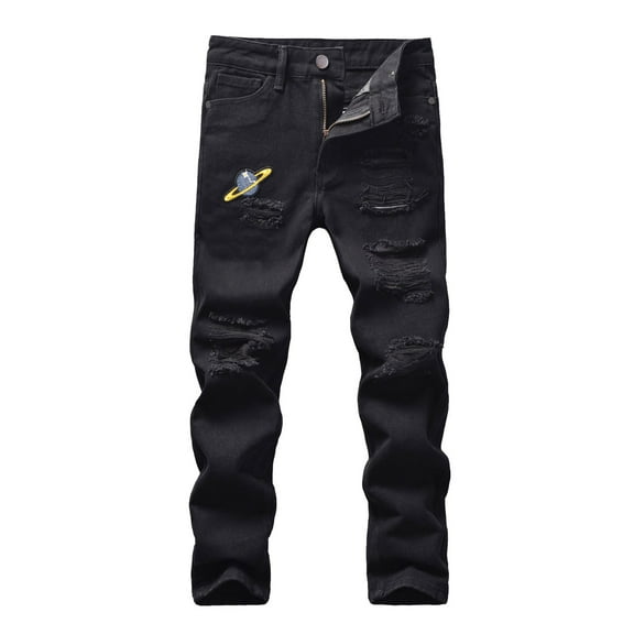 WERYOUNG Boys Girls Ripped Jeans Spring Summer Fashion Empire Waist Distressed Stretchy Slim Fit Pants With Pockets Breathable Denim Pants,Black,4-5 Years