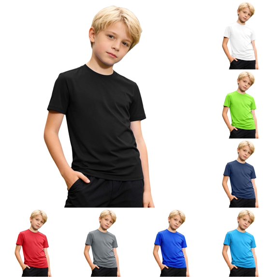 WERYOUNG Boys Girls Short Sleeve T Shirts Solid Color Athletic Stretch T-Shirts Casual Summer Round Neck Fashion Sports Tee Trendy Tops 3-4 Years