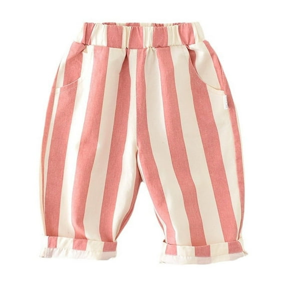 WERYOUNG Boys Girls Shorts Summer Casual Minimalist Stripes Printed Elastic Waist Daily Shorts With Pockets Baby Trendy Sports Shorts,Pink,12-18 Months