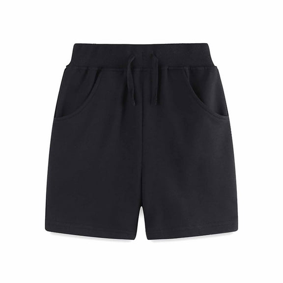 WERYOUNG Boys Girls Shorts Summer Casual Solid Color Elastic Waist Drawstring Shorts With Pockets Stylish Sports Shorts,Black,1-2 Years