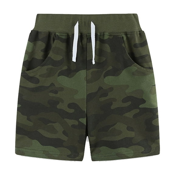 WERYOUNG Boys Girls Sports Shorts Summer Casual Versatile Camouflage Printed Elastic Waist Drawstring Shorts With Pockets Kids Classic Beach Shorts,Army Green,1-2 Years