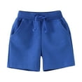 thumbnail image 1 of WERYOUNG Boys Girls Sports Shorts Summer Fashion Solid Color Elastic Waist Drawstring Shorts With Pockets Kids Classic Holiday Beach Shorts,Dark Blue,1-2 Years, 1 of 5