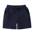 thumbnail image 1 of WERYOUNG Boys Girls Sports Shorts Summer Fashion Solid Color Elastic Waist Drawstring Shorts With Pockets Newborn Breathable Holiday Beach Shorts,Navy,1-2 Years, 1 of 5