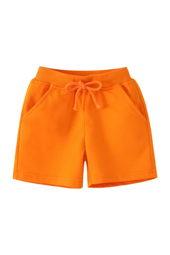 Boys Girls Sports Shorts Summer Fashion Solid Color Elastic Waist Drawstring Shorts With Pockets Newborn Stylish Holiday Beach Shorts,Orange,4-5 Years