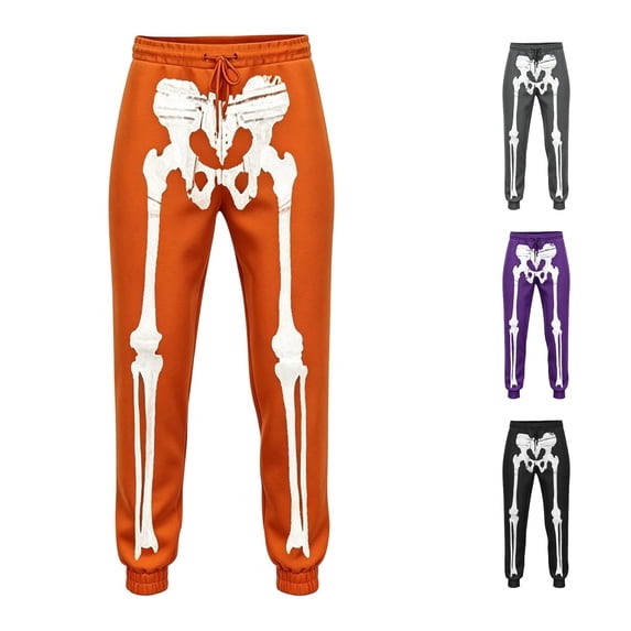 WERYOUNG Boys Halloween Skeleton Print Jogger Pants Drawstring Elastic Waist Trousers Casual Daily Kids Sweatpants Trendy Bottom 11-12 Years