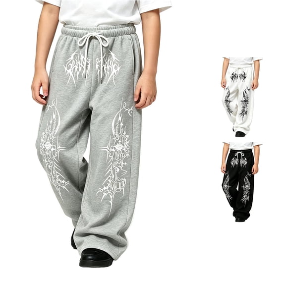 WERYOUNG Boys Pants Elastic Drawstring Waistband Wide Leg Trousers Toddler Kids Loose Fit Back To School Pants 6-7 Years