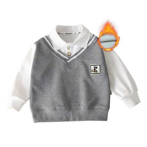 WERYOUNG Boys School Uniform Sweater Kids Lined Polo Sweatshirt Color Block Long Sleeve Pullover Sweatshirts Fall Winter Clothes 11-12 Years