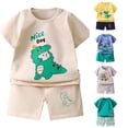 thumbnail image 1 of WERYOUNG Boys Summer Outfits Short Sleeve Cartoon Dinosaur Print Casual T Shirts And Shorts For Toddlers Kids Daily Wear 2 Piece Sets Trendy Clothes Sets 3-4 Years, 1 of 4