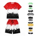 thumbnail image 1 of WERYOUNG Boys Summer Outfits Short Sleeve Patchwork T Shirts And Shorts Casual Everyday Wear Two Piece Sets Outdoor Activities Comfortable Clothing Sets 13-14 Years, 1 of 4